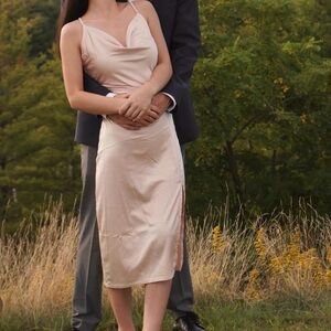 Satin Cowl Neck Midi Dress